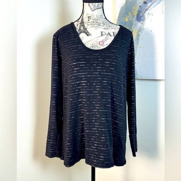 a.n.a Chic Cotton Blend Charcoal and silver Striped Long Sleeve Top size XL - Picture 1 of 8